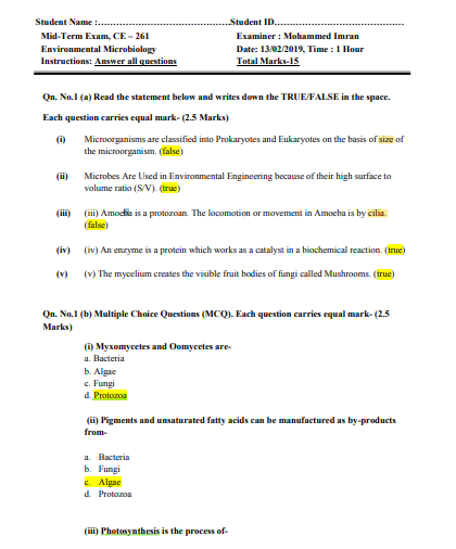 Exams | Exam Environmental Microbiology Number 4 | موقع حلولي