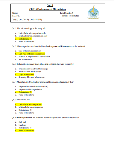 Exams | Exam Environmental Microbiology Number 6 | موقع حلولي