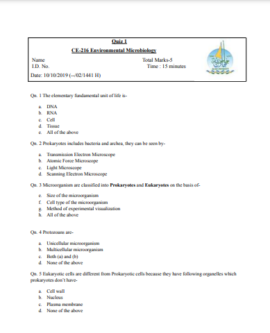 Exams | Exam Environmental Microbiology Number 8 | موقع حلولي
