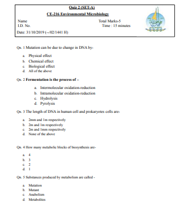 Exams | Exam Environmental Microbiology Number 9 | موقع حلولي