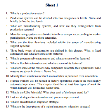 Exams | Exam Manufacturing Systems Number 1 | موقع حلولي