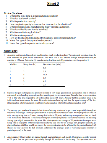 Exams | Exam Manufacturing Systems Number 3 | موقع حلولي