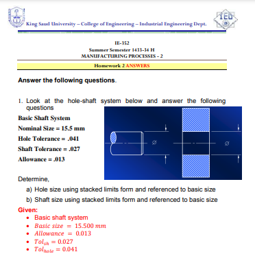 HomeWork | Homework Manufacturing Processes 2 Number 2 | موقع حلولي