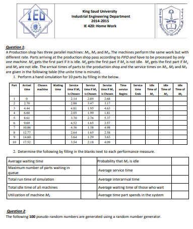 HomeWork | Homework Simulation of Industrial Systems Number 1 | موقع حلولي