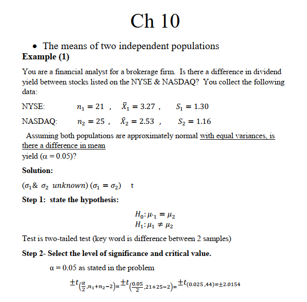 HomeWork | تمارين اختبار ت لعينتين مستقلتين | موقع حلولي